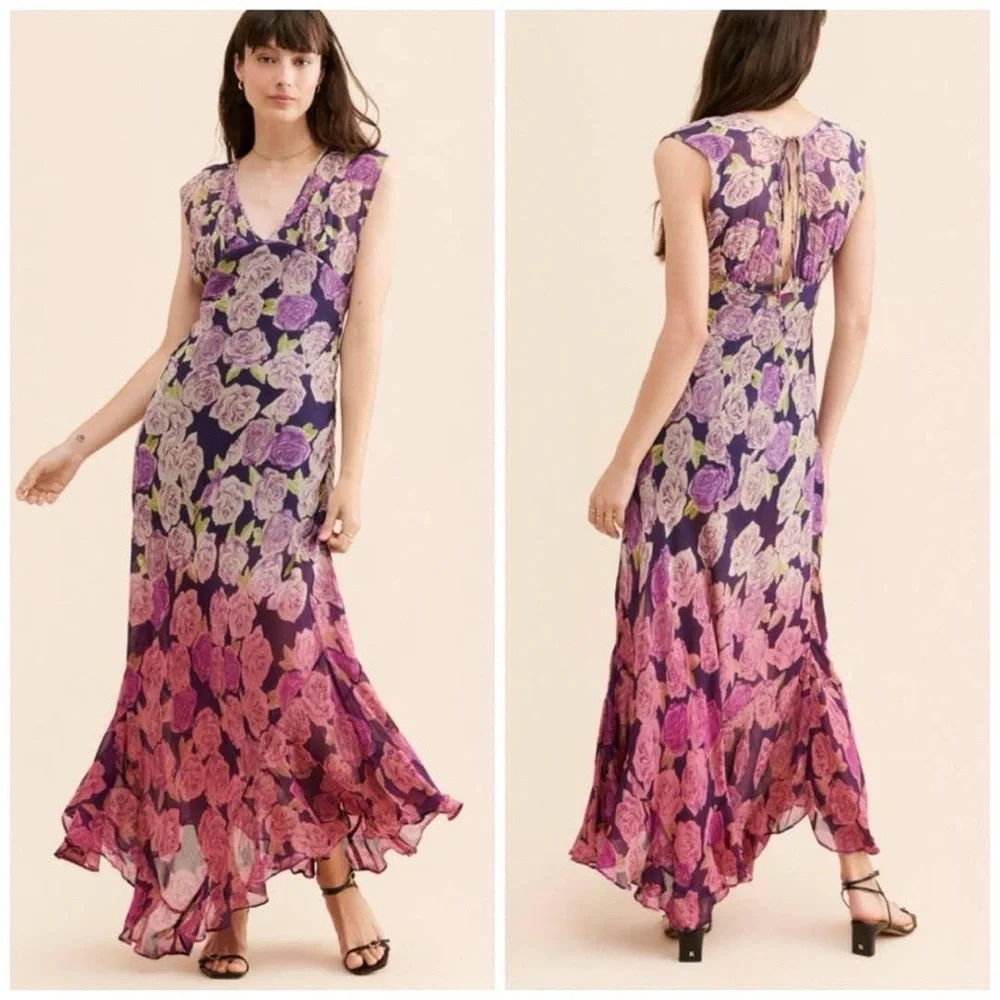 Free People Purple Rose Garden Maxi Dress Sz. 12 - Picture 1 of 11